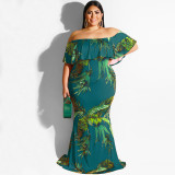 Plus Size Women Summer Sunflower Leaf Print Sexy Dress