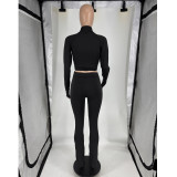 Women's Autumn Sexy Tight-Fit Long Sleeve Top and Bell Bottom Yoga Sport Pants Set
