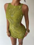 Women Lace Embroidered Sequin Sexy Backless Dress
