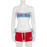 Women beach holiday sexy letter print bikini shorts three-piece