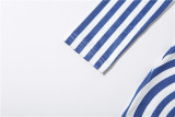 Women Summer Long-Sleeve Striped Round Neck Top and Skirt Two-Piece Set