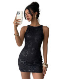 Women Lace Embroidered Sequin Sexy Backless Dress