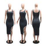 Women Polka Dot Print Sleeveless Irregular Dress