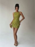 Women Lace Embroidered Sequin Sexy Backless Dress
