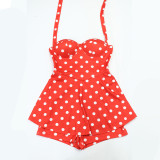 Women Polka Dot Print Halter Neck Backless Romper