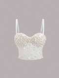 Women Sexy Fishbone Corset Hand-Sewn Pearl Top