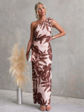 Women Summer Printed One-Shoulder Off-Shoulder Formal Party Maxi Dress