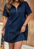 Plus Size Women Denim Short-Sleeve Dress