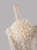 Women Sexy Fishbone Corset Hand-Sewn Pearl Top