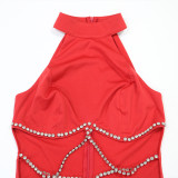 Women Rhinestone Belt Top and Pant Two-Piece Set