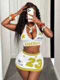Women Summer Sexy Halter Neck Top Beach Lace-Up Top and Skirt Two-Piece Set