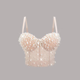 Women Sexy Fishbone Corset Hand-Sewn Pearl Top