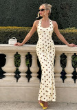 Women French summer camisole formal party polka dot maxi dress