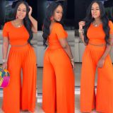 Women Crop Top and Wide-Leg Pants Two-Piece Set