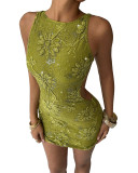 Women Lace Embroidered Sequin Sexy Backless Dress