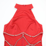 Women Rhinestone Belt Top and Pant Two-Piece Set