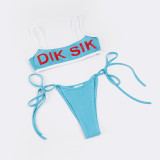 Women beach holiday sexy letter print bikini shorts three-piece
