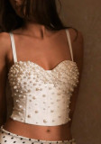 Women Sexy Fishbone Corset Hand-Sewn Pearl Top