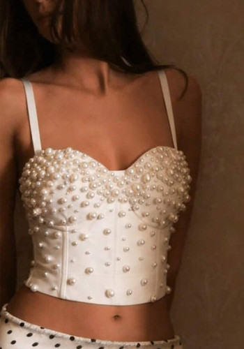 Women Sexy Fishbone Corset Hand-Sewn Pearl Top