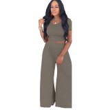 Women Crop Top and Wide-Leg Pants Two-Piece Set