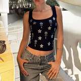 Women French U-neck knitting crop top