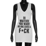 Women Spring Letter Print Sexy Sleeveless Dress