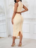 Women Casual knitting sleeveless T-shirt and skirt two-piece set