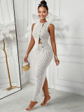 Women button-down sleeveless top and skirt two-piece set