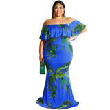 Plus Size Women Summer Sunflower Leaf Print Sexy Dress