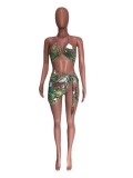 Women Sexy Beach Lace-Up Print Three-Piece Swimsuit
