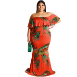 Plus Size Women Summer Sunflower Leaf Print Sexy Dress