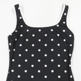 Women Polka Dot Print Sleeveless Irregular Dress