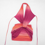 Women Summer Sexy Gradient Print Sleeveless Halter Neck Backless Dress