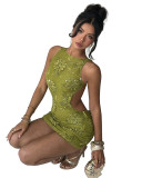Women Lace Embroidered Sequin Sexy Backless Dress