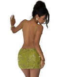 Women Lace Embroidered Sequin Sexy Backless Dress