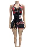 Women Lace-Up Halter Neck Sexy Hollow-Out Bodycon Dress