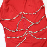 Women Rhinestone Belt Top and Pant Two-Piece Set