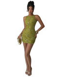 Women Lace Embroidered Sequin Sexy Backless Dress