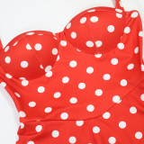 Women Polka Dot Print Halter Neck Backless Romper