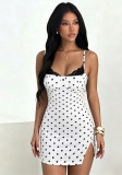Women lace patchwork polka dot bodycon dress