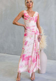 Women Summer Floral Mesh Backless Sexy Tie-up Dress