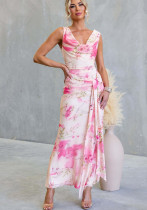 Women Summer Floral Mesh Backless Sexy Tie-up Dress