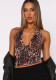Women Leopard Print Halter Neck Sleeveless Backless V-Neck Camisole