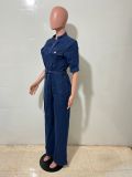 Women Streetchy Short-Sleeve Denim Jumpsuit