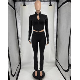 Women's Autumn Sexy Tight-Fit Long Sleeve Top and Bell Bottom Yoga Sport Pants Set