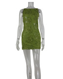 Women Lace Embroidered Sequin Sexy Backless Dress