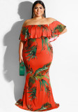 Plus Size Women Summer Sunflower Leaf Print Sexy Dress