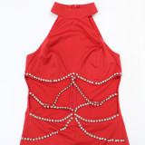 Women Rhinestone Belt Top and Pant Two-Piece Set