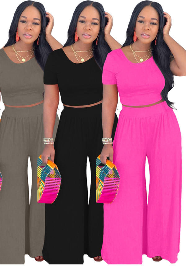 Women Crop Top and Wide-Leg Pants Two-Piece Set