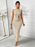 Women button-down sleeveless top and skirt two-piece set